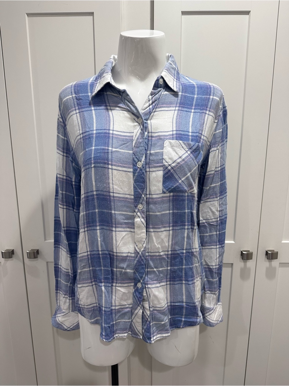 Rails Hunter Plaid Shirt White Blue Taffy Small - Picture 2 of 8